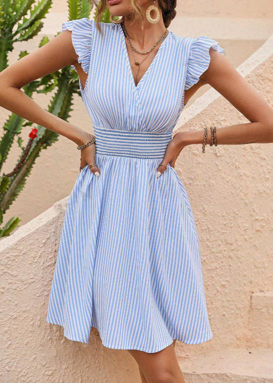 Vestido A Line con Cuello en V y Mangas Voladas | Ideal para el Verano