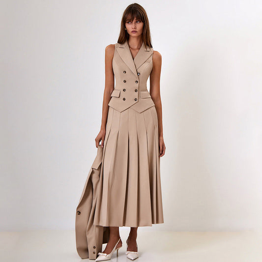 Conjunto de Dos Piezas con Chaleco sin Mangas y Vestido Plisado | Ideal para el Verano