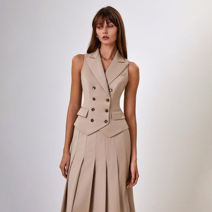 Conjunto de Dos Piezas con Chaleco sin Mangas y Vestido Plisado | Ideal para el Verano