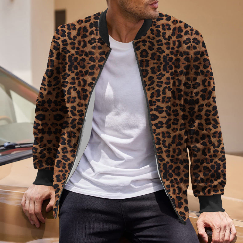 Chaqueta con Cremallera Forrada de Forro Polar con Estampado de Leopardo Ideal para Otoño