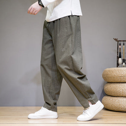 Pantalones de Lino Algodón Rayados para Hombre con Cordón – Ideales para Primavera y Otoño