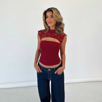 Blusa de Encaje con Corte al Bies y Ajuste Delgado | Ideal para Primavera y Verano