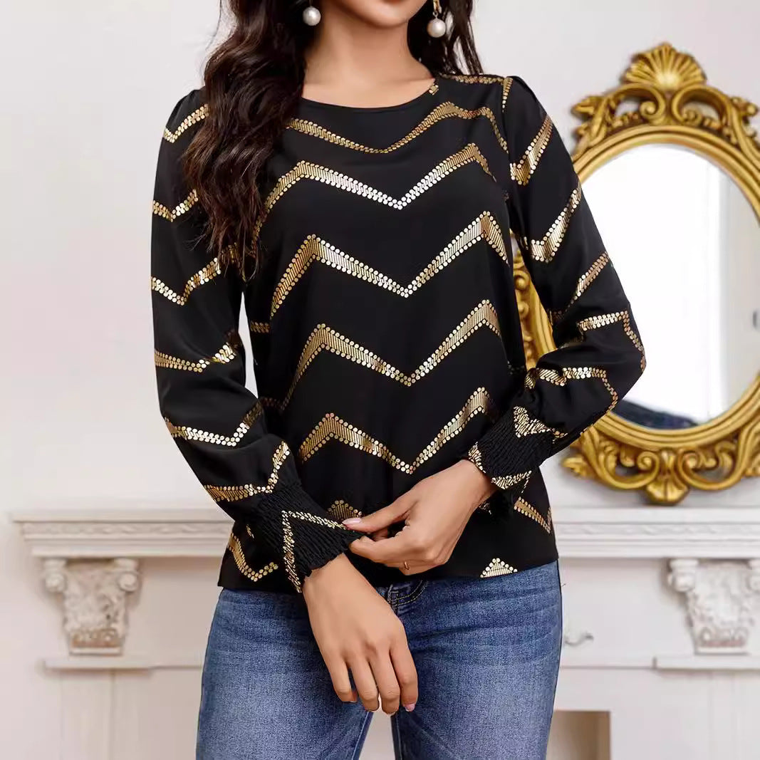 Blusa Plisada de Manga Larga con Cuello Redondo | Ideal para Primavera