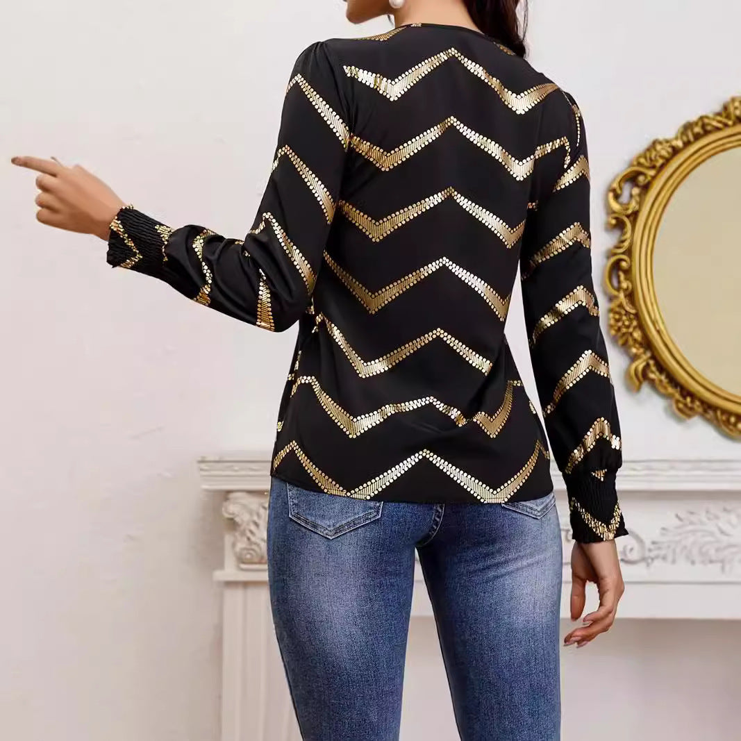 Blusa Plisada de Manga Larga con Cuello Redondo | Ideal para Primavera