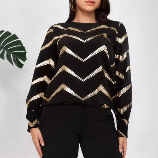Blusa Plisada de Manga Larga con Cuello Redondo | Ideal para Primavera