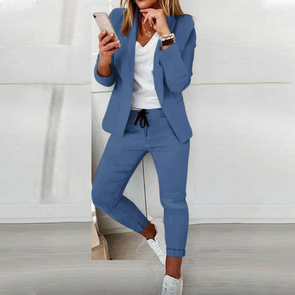 Conjunto Fluido de Dos Piezas para Mujer con Top de Manga Larga y Pantalones de Pierna Ancha | Ideal para Primavera y Otoño
