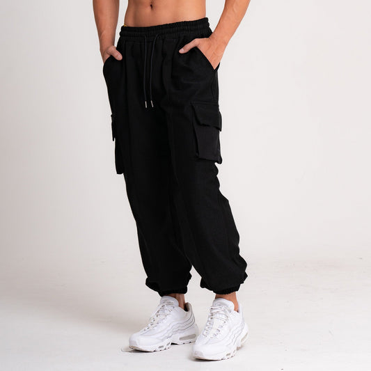 Pantalones Holgados con Múltiples Bolsillos y Cordón para Hombre – Ideales para Otoño e Invierno