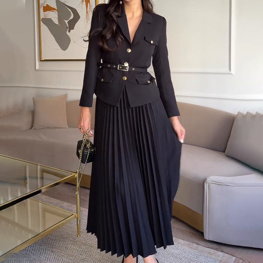 Conjunto de Blazer con Solapas y Pantalón de Color Sólido | Ideal para Primavera y Otoño