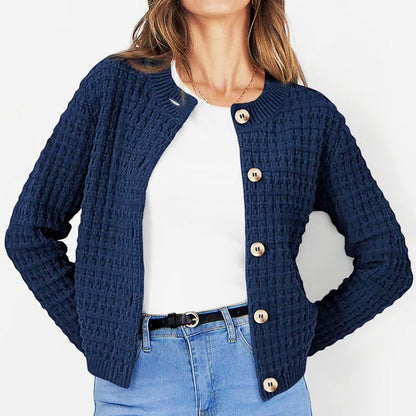 Abrigo de Suéter Holgado de Cuello Redondo para Mujer | Ideal para Otoño