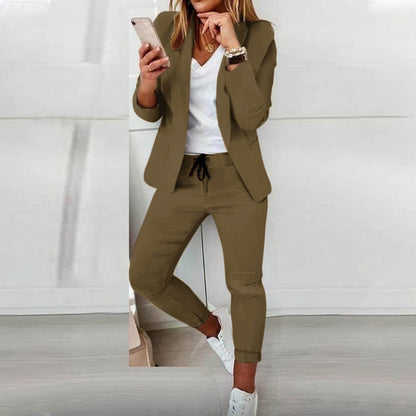 Conjunto Fluido de Dos Piezas para Mujer con Top de Manga Larga y Pantalones de Pierna Ancha | Ideal para Primavera y Otoño