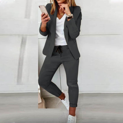 Conjunto Fluido de Dos Piezas para Mujer con Top de Manga Larga y Pantalones de Pierna Ancha | Ideal para Primavera y Otoño
