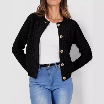 Abrigo de Suéter Holgado de Cuello Redondo para Mujer | Ideal para Otoño