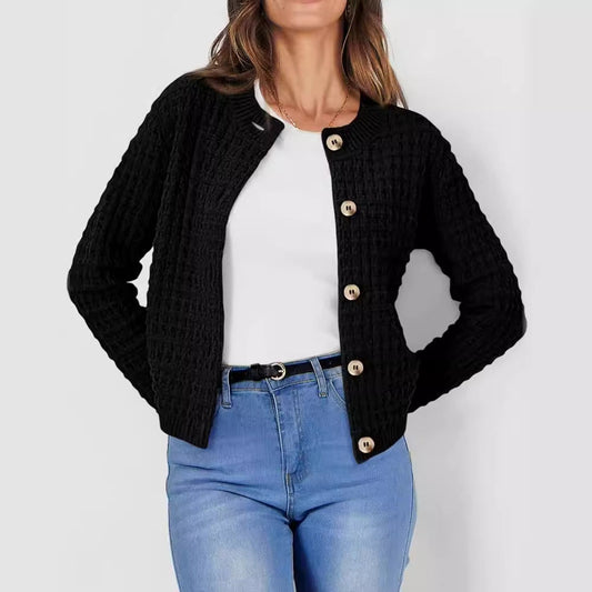 Abrigo de Suéter Holgado de Cuello Redondo para Mujer | Ideal para Otoño