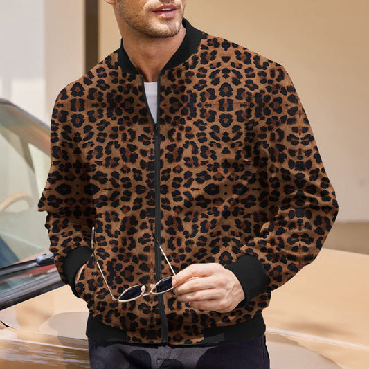 Chaqueta con Cremallera Forrada de Forro Polar con Estampado de Leopardo Ideal para Otoño