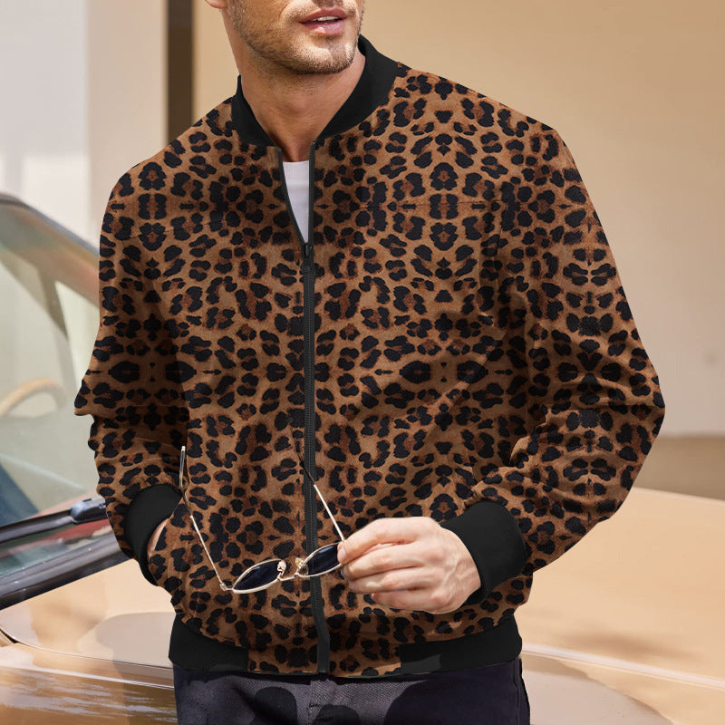 Chaqueta con Cremallera Forrada de Forro Polar con Estampado de Leopardo Ideal para Otoño