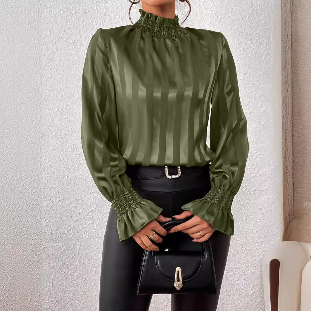 Blusa Holgada de Cuello Alto de Satén para Mujer | Ideal para Otoño e Invierno