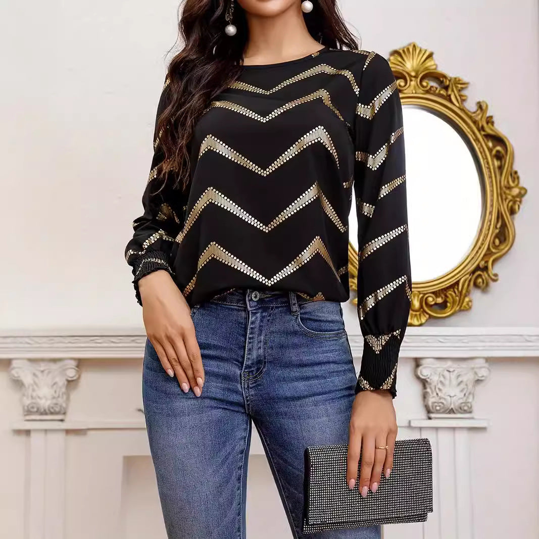 Blusa Plisada de Manga Larga con Cuello Redondo | Ideal para Primavera