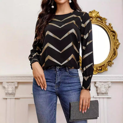 Blusa Plisada de Manga Larga con Cuello Redondo | Ideal para Primavera