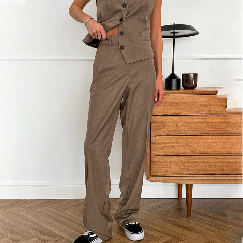 Conjunto de Chaleco Sin Mangas con Escote en V y Pantalón | Ideal para Primavera y Otoño