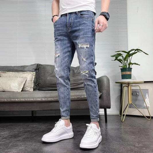 Jeans Skinny Rasgados para Hombre de Talla Alta con Elasticidad – Ideales para Primavera y Otoño