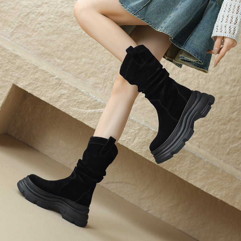 Botas de Suede con Suela Gruesa y Punta Redonda | Ideales para Invierno