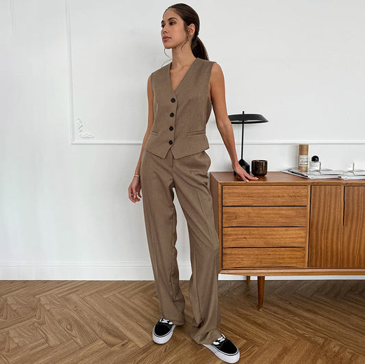 Conjunto de Chaleco Sin Mangas con Escote en V y Pantalón | Ideal para Primavera y Otoño