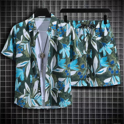 Conjunto de Playa de Dos Piezas para Hombre de Secado Rápido con Estampado Floral Ideal para el Verano
