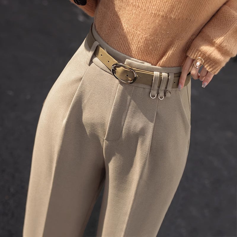 Pantalones Harem Cortos de Tiro Alto y Pierna Recta para Temporadas Frías