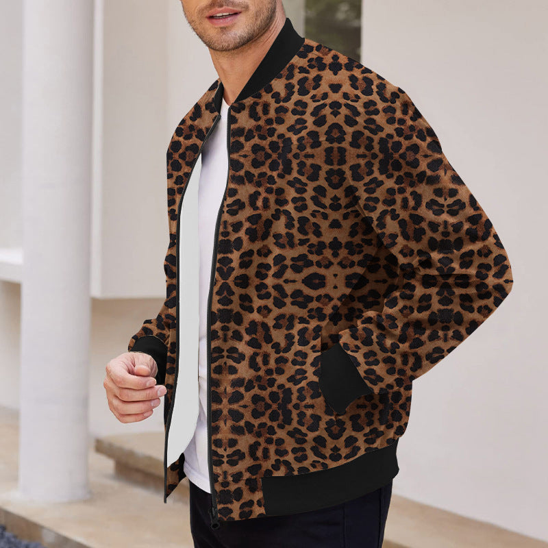 Chaqueta con Cremallera Forrada de Forro Polar con Estampado de Leopardo Ideal para Otoño