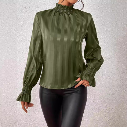 Blusa Holgada de Cuello Alto de Satén para Mujer | Ideal para Otoño e Invierno