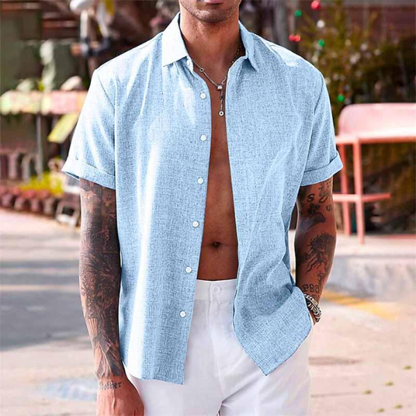 Camisa de Hombre de Manga Larga con Botones y Tela Transpirable I Ideal para Verano