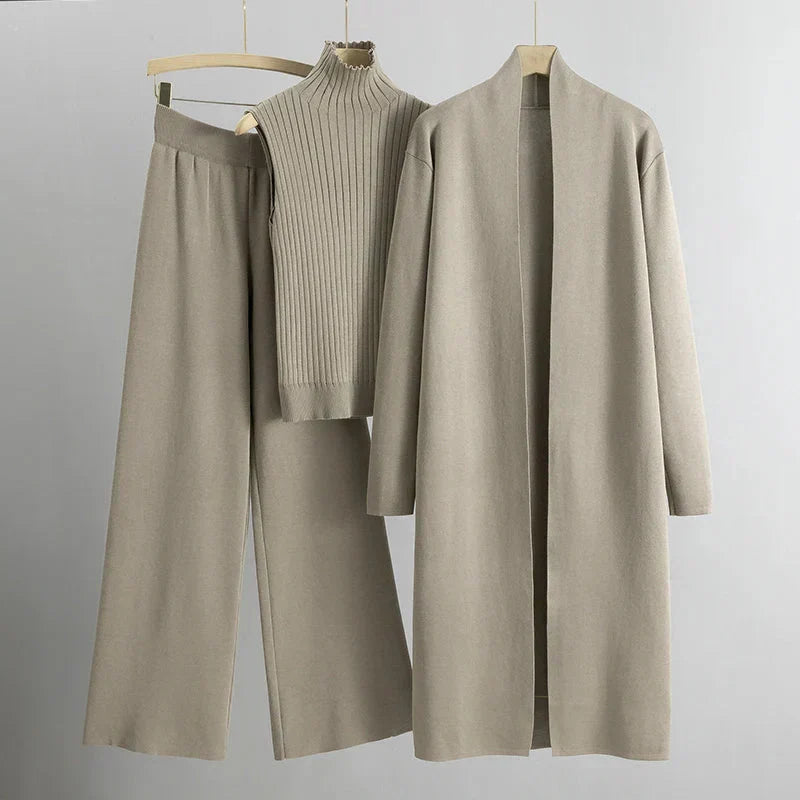 Conjunto de 3 Piezas para Mujer con Cárdigan, Suéter y Pantalones | Ideal para Primavera y Otoño