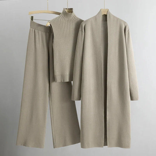 Conjunto de 3 Piezas para Mujer con Cárdigan, Suéter y Pantalones | Ideal para Primavera y Otoño