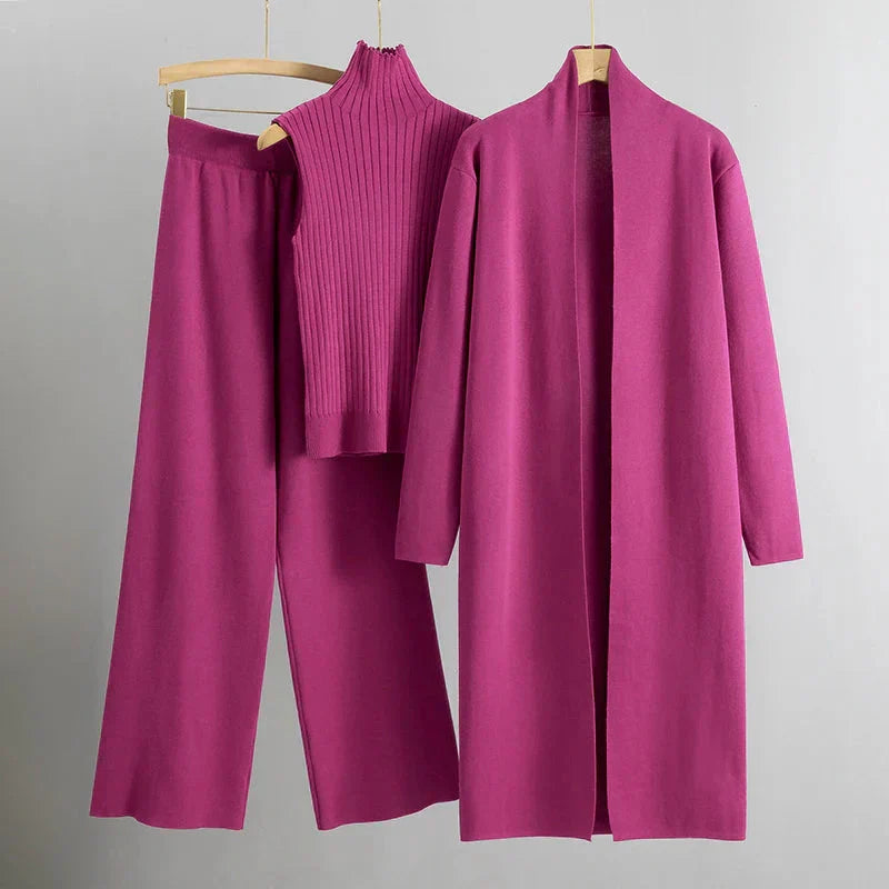 Conjunto de 3 Piezas para Mujer con Cárdigan, Suéter y Pantalones | Ideal para Primavera y Otoño