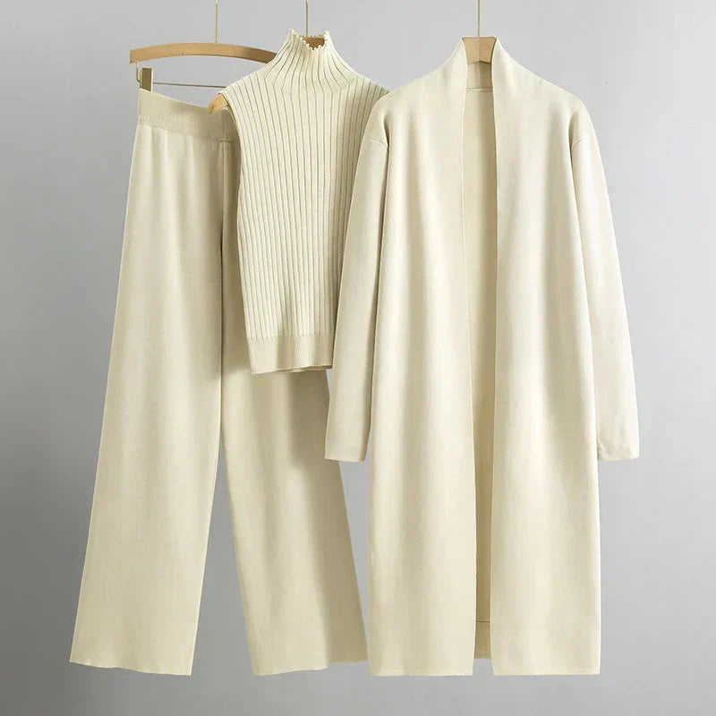 Conjunto de 3 Piezas para Mujer con Cárdigan, Suéter y Pantalones | Ideal para Primavera y Otoño