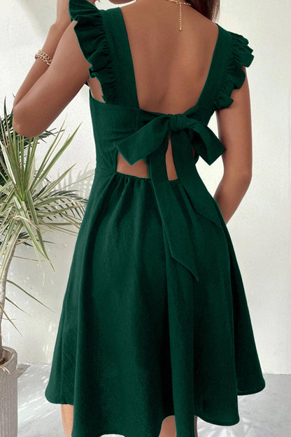 Vestido Mini Sin Mangas con Cuello Cuadrado y Detalle de Lazo en la Espalda – Ideal para el Verano