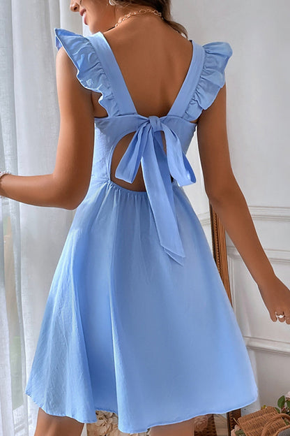 Vestido Mini Sin Mangas con Cuello Cuadrado y Detalle de Lazo en la Espalda – Ideal para el Verano