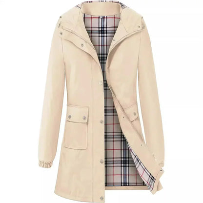 Abrigo Impermeable con Capucha y Forro a Cuadros | Ideal para Primavera y Otoño