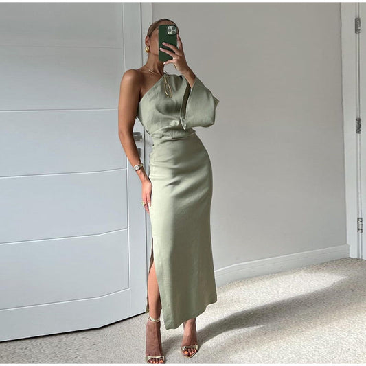 Vestido Midi Ajustado con Cintura Definida y Escote en V | Ideal para Primavera y Otoño