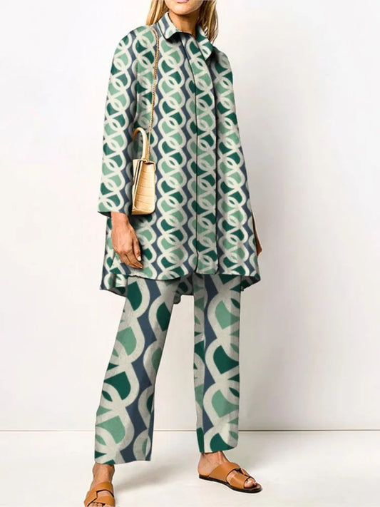 Conjunto de Dos Piezas con Corte Amplio y Estampado Vintage | Ideal para Primavera y Otoño