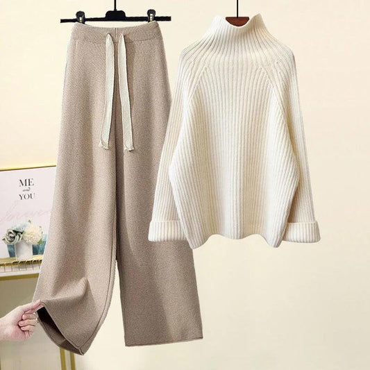Conjunto de Dos Piezas de Tejido de Punto con Mangas Largas y Corte Holgado | Ideal para Primavera y Otoño