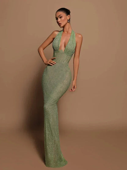 Vestido Largo sin Mangas con Escote Pronunciado y Cintura Ajustada | Ideal para Primavera y Verano