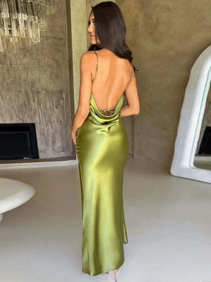 Vestido Largo de Satén con Espalda Descubierta y Tirantes Finos | Ideal para Primavera y Verano