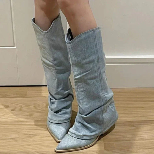 Botas de mezclilla hasta la rodilla con forro aislante y suela antideslizante I Ideales para el invierno