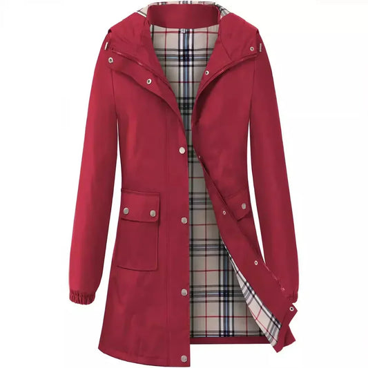 Abrigo Impermeable con Capucha y Forro a Cuadros | Ideal para Primavera y Otoño
