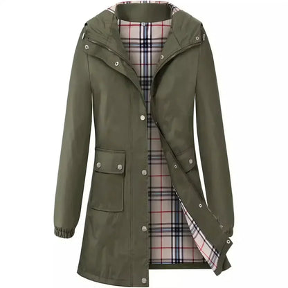 Abrigo Impermeable con Capucha y Forro a Cuadros | Ideal para Primavera y Otoño