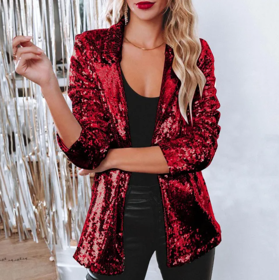 Blazer de Lentejuelas para Mujer con Ajuste Cómodo Ideal para Otoño e Invierno