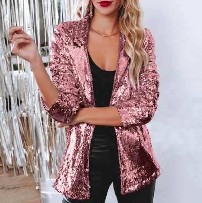 Blazer de Lentejuelas para Mujer con Ajuste Cómodo Ideal para Otoño e Invierno
