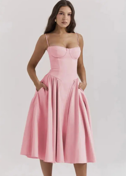 Vestido Midi Sin Tirantes con Tela Fluida | Ideal para Primavera y Verano