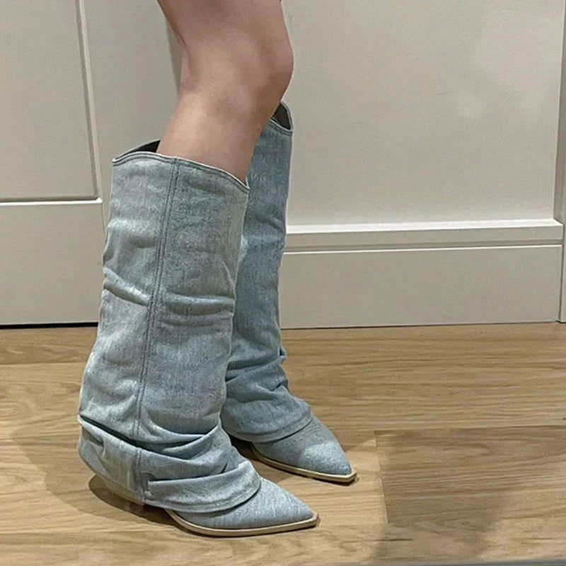 Botas de mezclilla hasta la rodilla con forro aislante y suela antideslizante I Ideales para el invierno